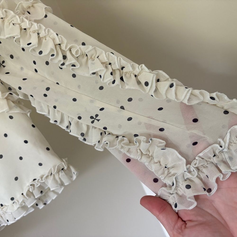 Koche M Cream Polka Dot Sheer Blouse Preppy Luxury Coastal Boardwalk Old Money - Picture 10 of 12